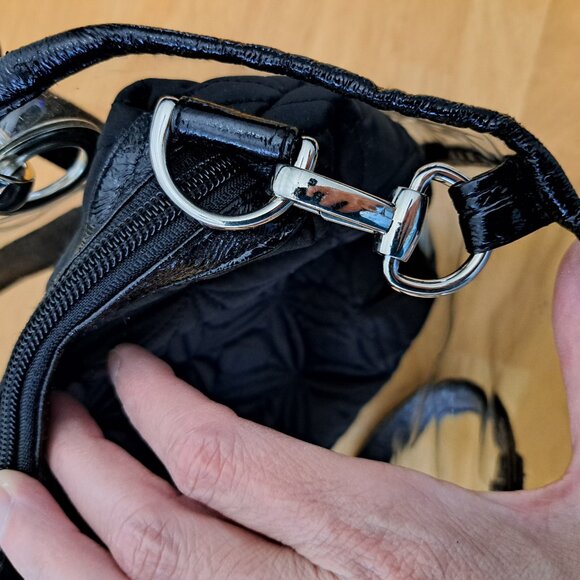 Donna Sharp Black Quilted Bag Purse w/ Detachable Plastic Cover Cheetah Lining - Picture 12 of 16